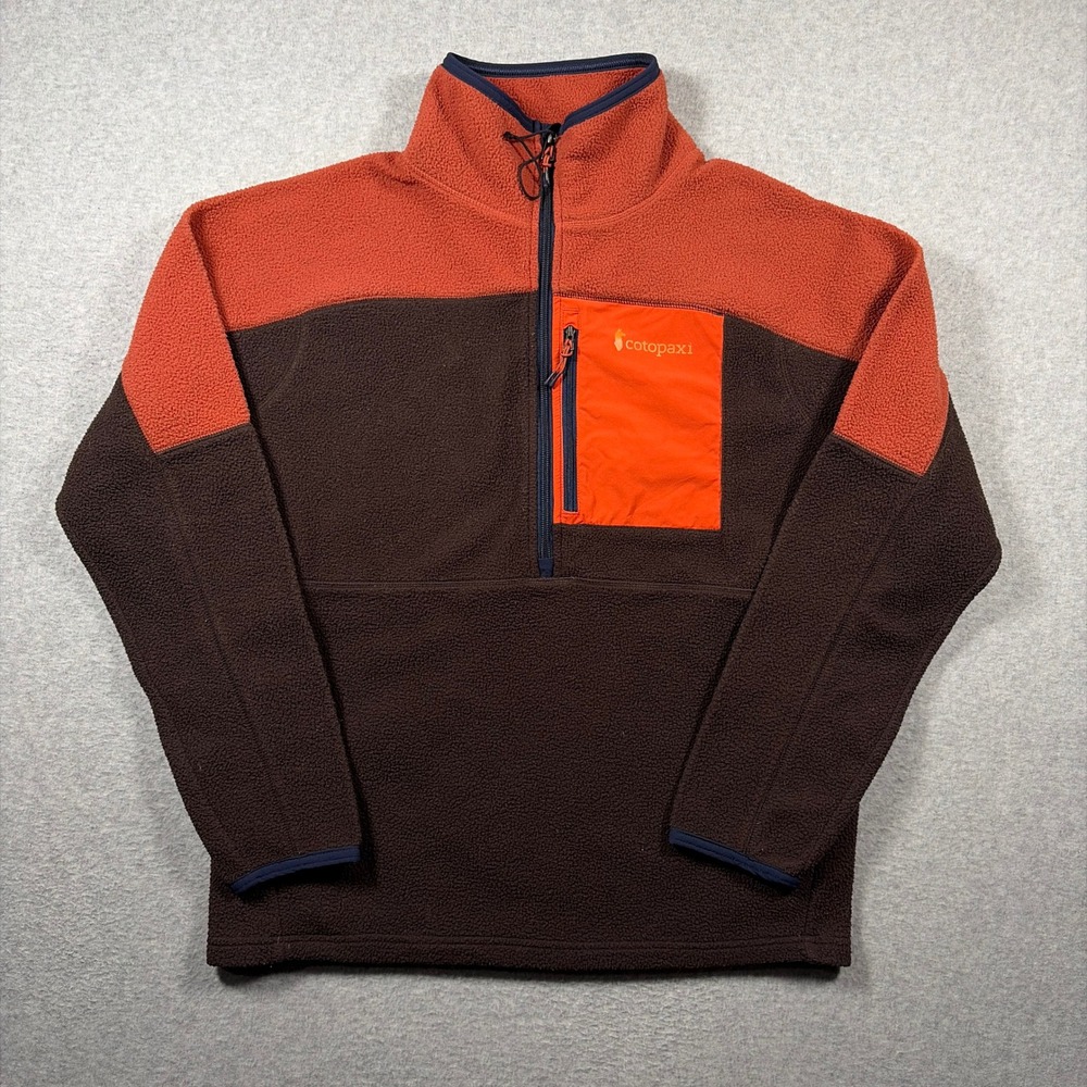 Cotopaxi Abrazo Fleece Pullover Men Medium Brown Orange Colorblock Quarter Zip